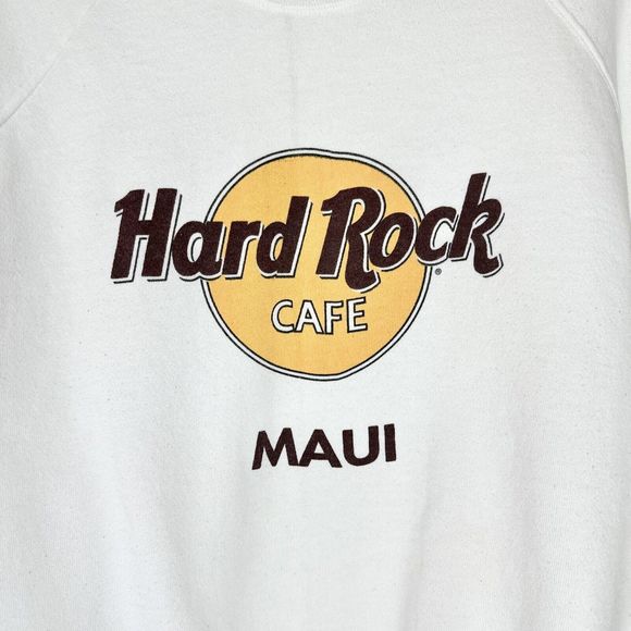 Vintage 90s Hard Rock Cafe MAUI Crewneck Sweatshirt Logo White Womens Large - Picture 2 of 9
